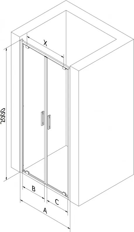 Mexen Exo, dvojité krídlové sprchové dvere 90x200 cm, 6mm číre sklo, chrómový profil, 8182-090-000-01-00