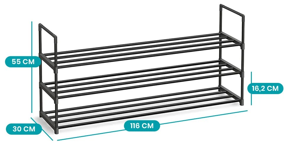 3-poschodový kovový stojan na topánky 116x30x55cm