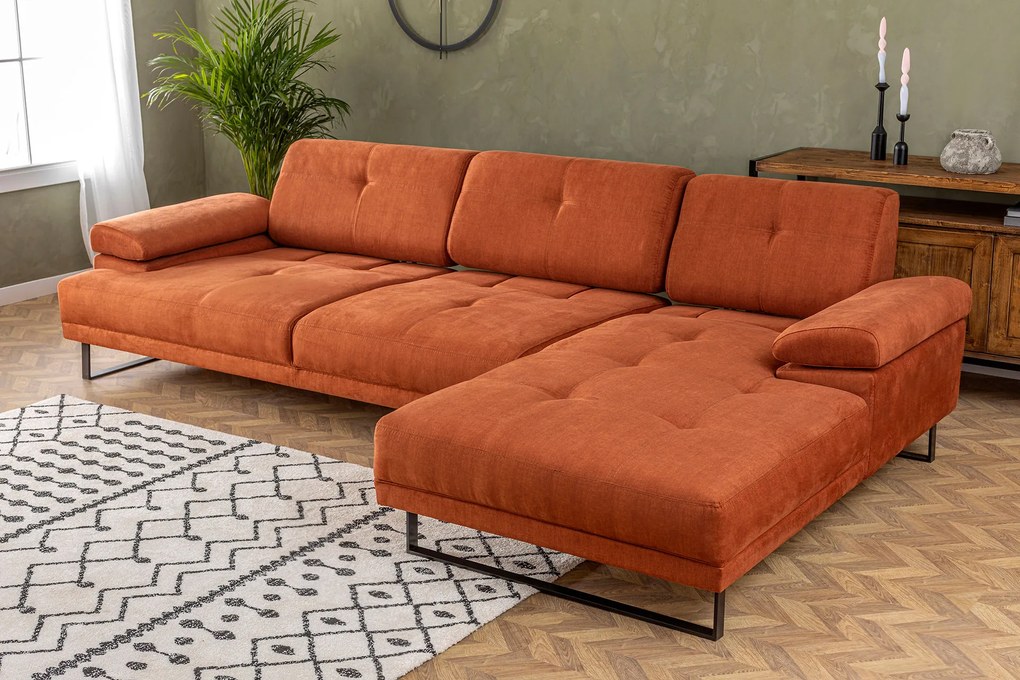 Rohová pohovka Mustang s pohyblivým operadlom 314 cm, pravá, oranžová
