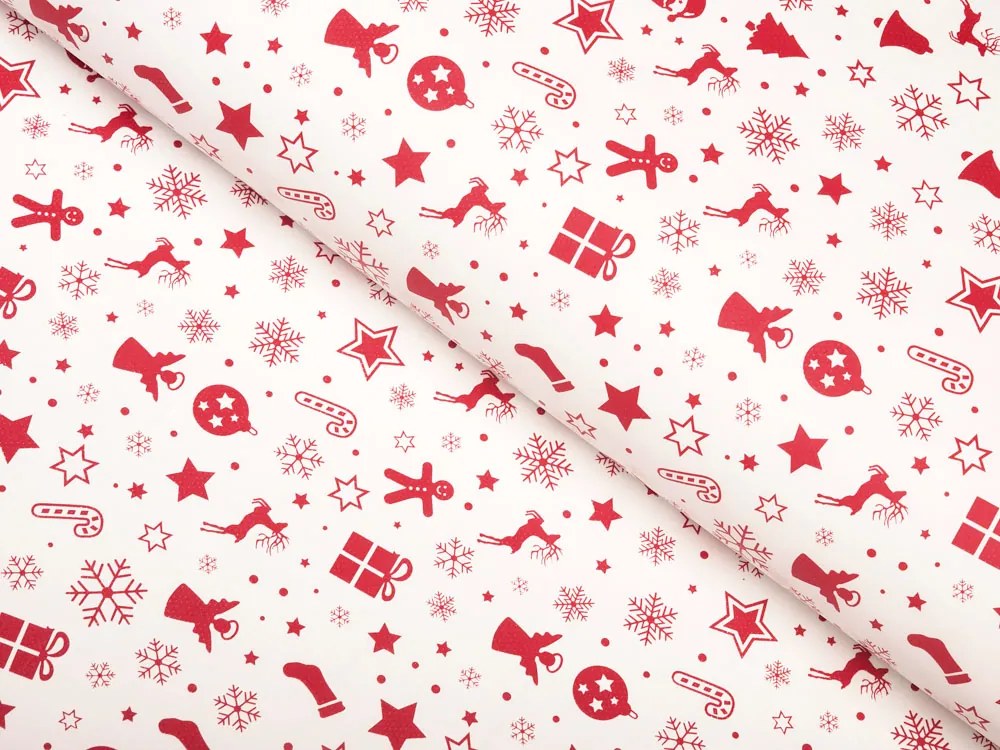 PVC obrus Červené vianočné symboly PV-069 - metráž š. 140 cm
