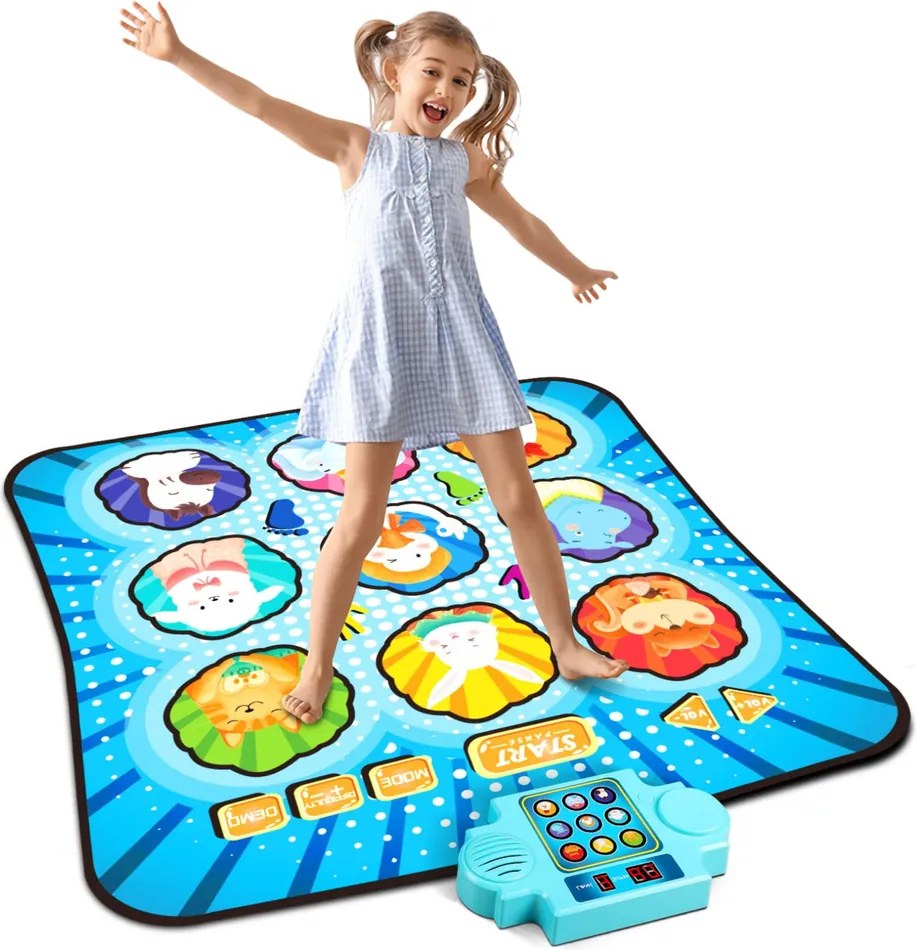 LEAN Toys Interaktívna tanečná podložka Zvieratá Svetlá LED Hudba Modrá