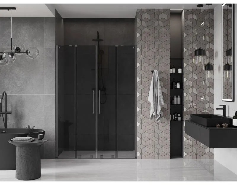 Mexen Velar Duo, posuvné sprchové dvere do otvoru 160 cm, 8mm šedé sklo, brúsený grafit, 871-160-000-42-95