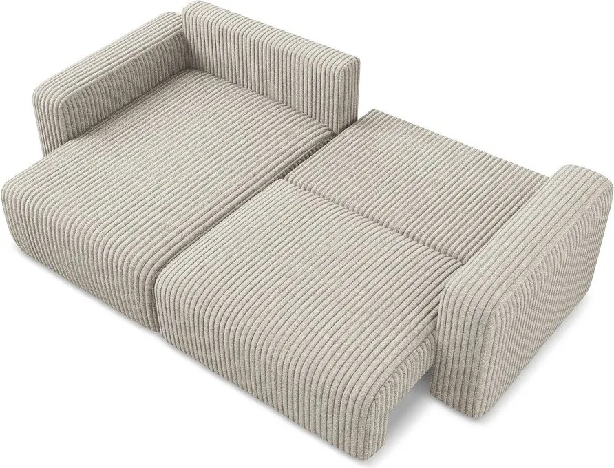 Béžová menčestrová rozkladacia/s úložným priestorom rohová pohovka (ľavý roh/s leňoškou) Kona – Makamii