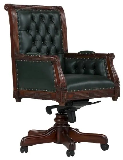 furniture-nabytek.cz - Masívne kancelárske kreslo Cambridge z pravej kože, mahagónové, lakované, zelené