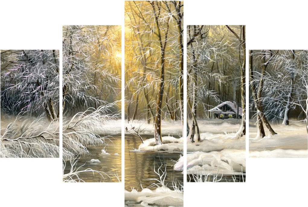 Obraz - Chalúpka v lese, olejomaľba (150x105 cm)