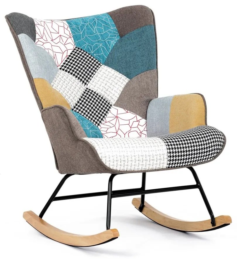 Hojdacie kreslo FABIAN — kov, masív, látka, patchwork