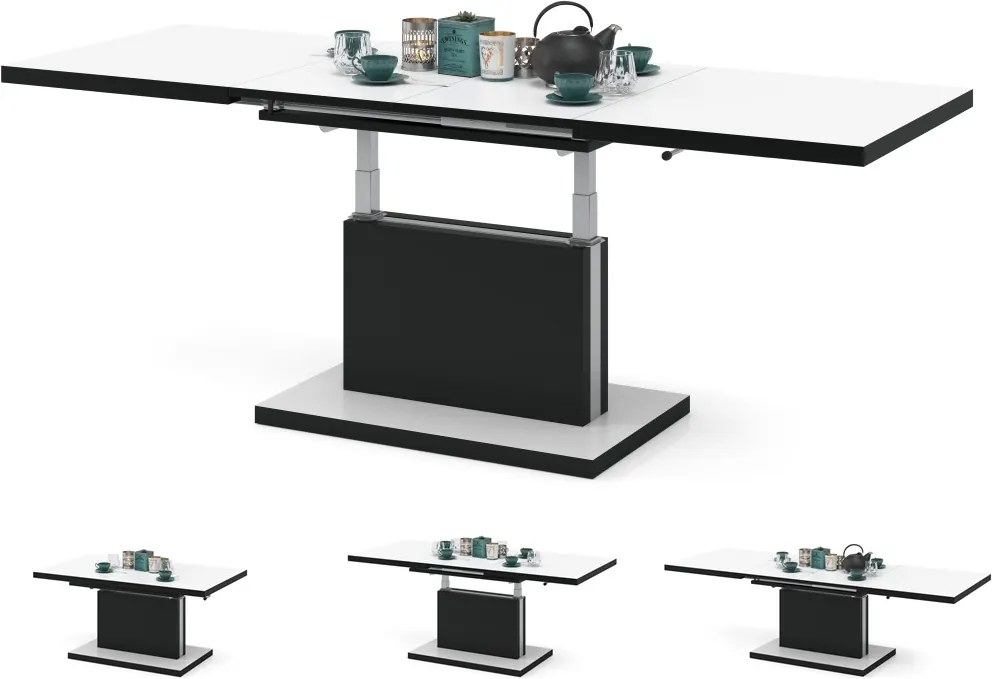 PRESTIGE ASTON biely čierny, rozkladaci, zdvíhací konferenčný stôl, stolík, čiernobiely