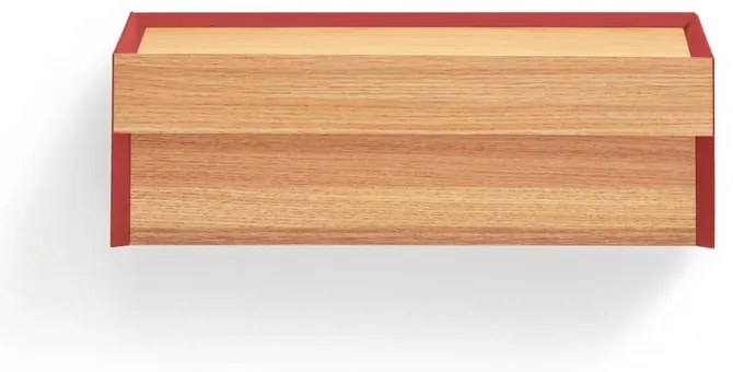 Červený závesný nočný stolík s doskou v dubovom dekore Arista – Teulat
