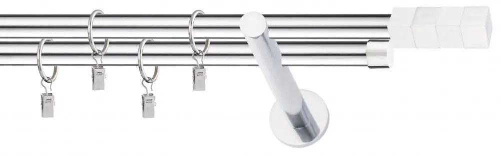Dekorstudio Chrómová dvojradová garniža biely MAGNUM 19mm Dĺžka: 120cm, Typ uchytenia: Držiak dvojitý modern, Typ príslušenstva: Bez príslušenstva