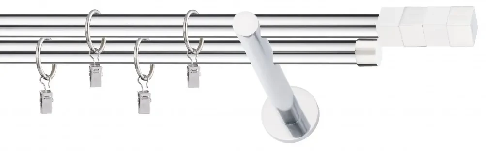 Dekorstudio Chrómová dvojradová garniža biely MAGNUM 19mm Dĺžka: 160cm, Typ uchytenia: Držiak dvojitý modern, Typ príslušenstva: Krúžky tiché so štipcami