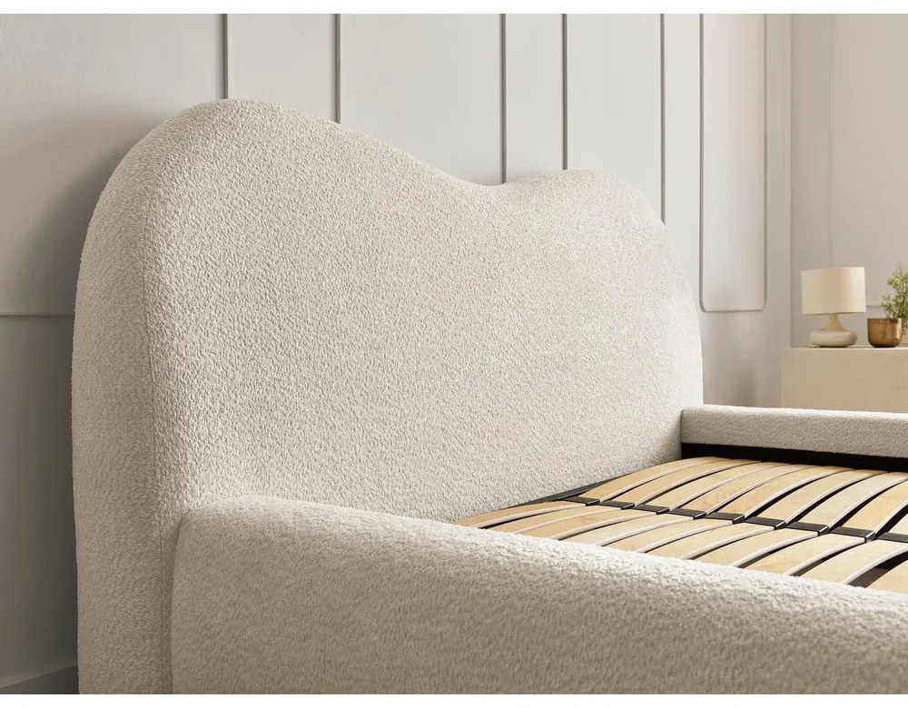 Béžová čalúnená dvojlôžková posteľ s úložným priestorom s roštom 180x200 cm Orlane – Bobochic Paris