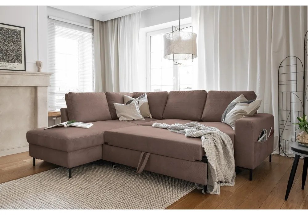 Hnedá menčestrová rozkladacia rohová pohovka (ľavý roh) Lofty Lilly – Miuform