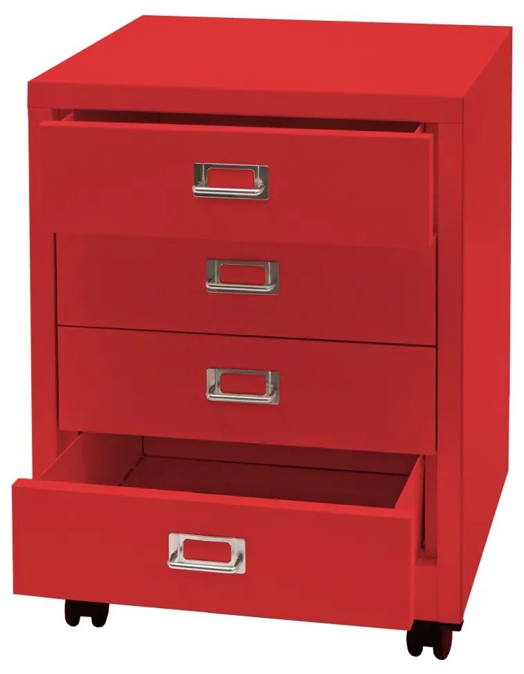 Zásuvková skrinka HWC-L49, kov 55x40x41cm 4 zásuvky - červená