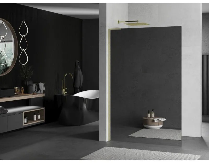 Mexen Kioto L, sprchová zástena Walk-In 80 x 200 cm, 8mm sklo vzor zrkadlo, zlatý matný profil, 800-080-103-55-50