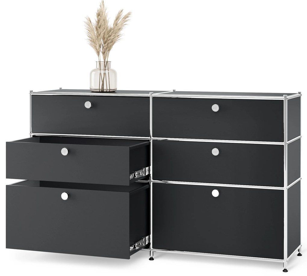 Kovová komoda »CN3« so 6 zásuvkami, čierna