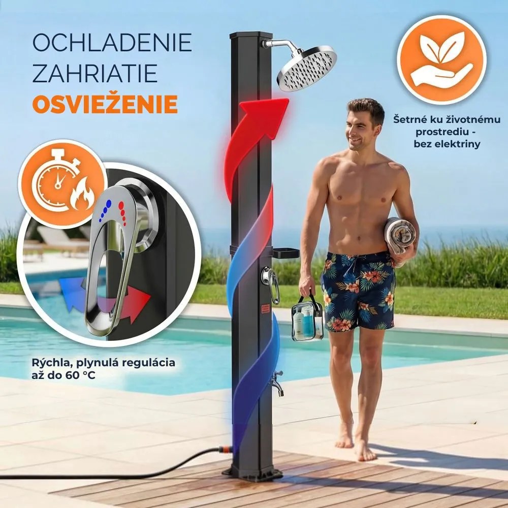 Solárna sprcha s krytom HAVANA, 60 l, čierna Casaria