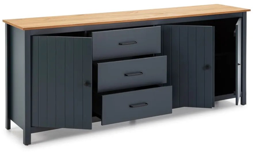 Tmavomodrá nízka komoda z borovicového dreva 190x80 cm Miranda – Marckeric