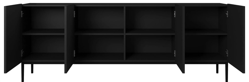 Komoda Nicole 200 cm s kovovými nohami - čierny mat / čierne nohy