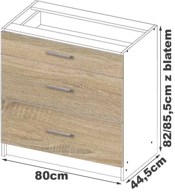 Dolná kuchynská skrinka Lula s80 sz3 (matná biela + dub sonoma). Vlastná spoľahlivá doprava až k Vám domov. 1068768