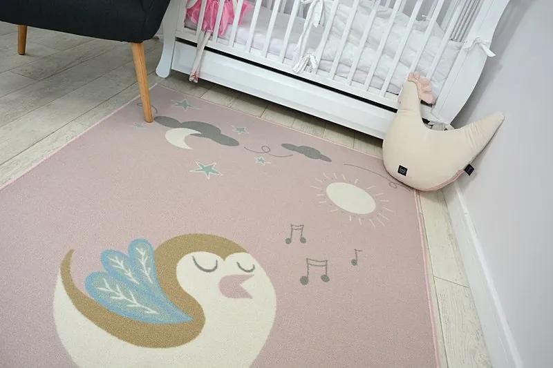 styldomova Detský ružový koberec protišmykový LOKO vtáčik