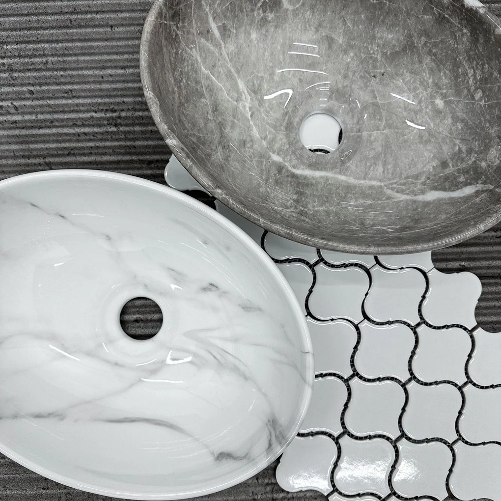 Rea Sofia Mini, umývadlo na dosku 355x270x125 mm, imitácia kameňa - biela Cloudy, REA-U9236