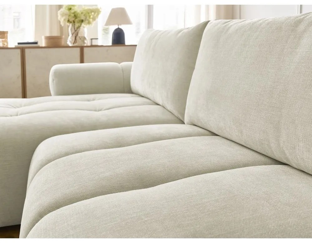 Béžová rozkladacia/s úložným priestorom rohová pohovka (ľavý roh/s leňoškou) Fuji – Bobochic Paris