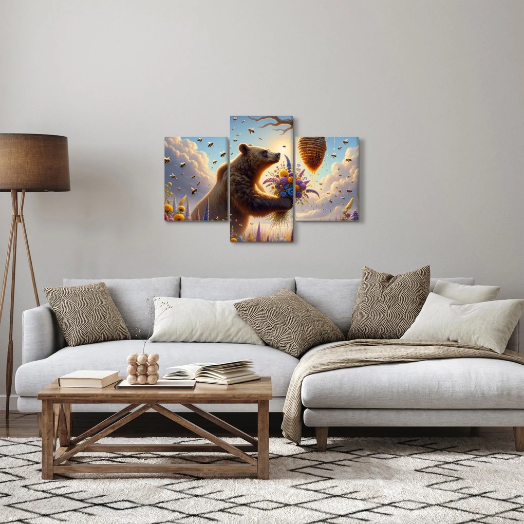 Obraz - Medveď a včielky (90x60 cm)