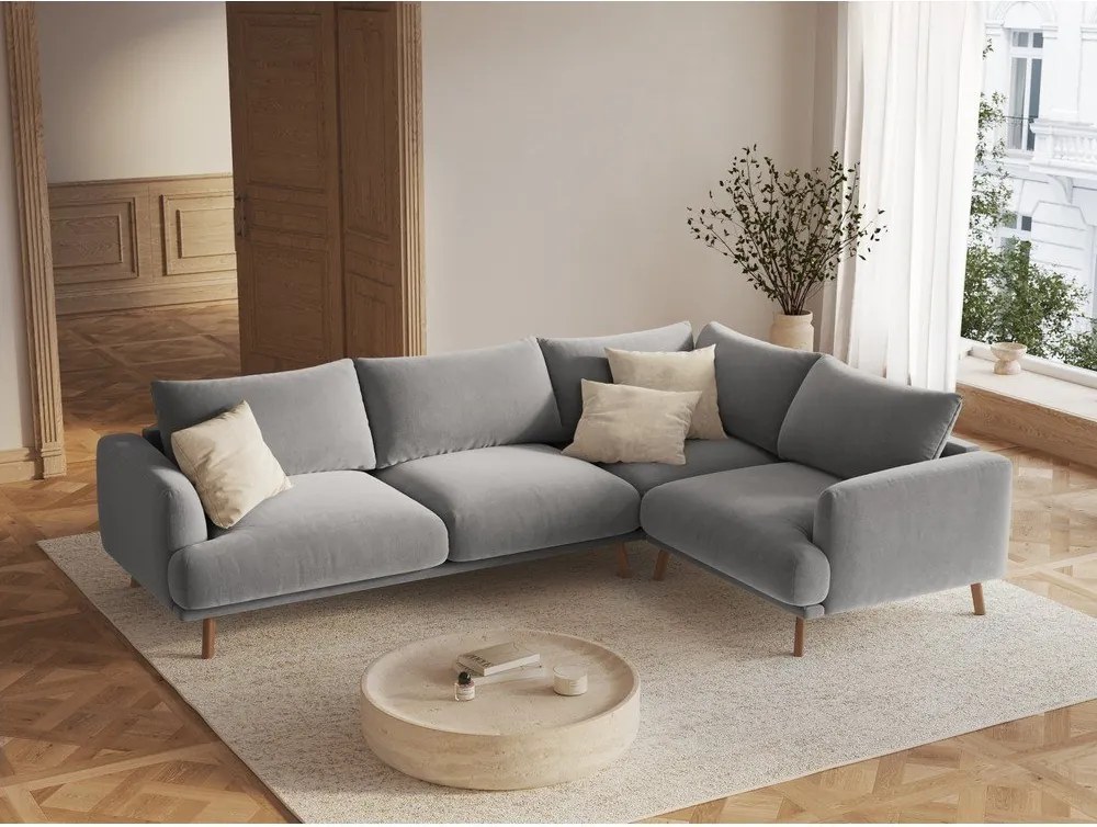 Sivá zamatová rohová pohovka (pravý roh/do L) Naomi – Micadoni