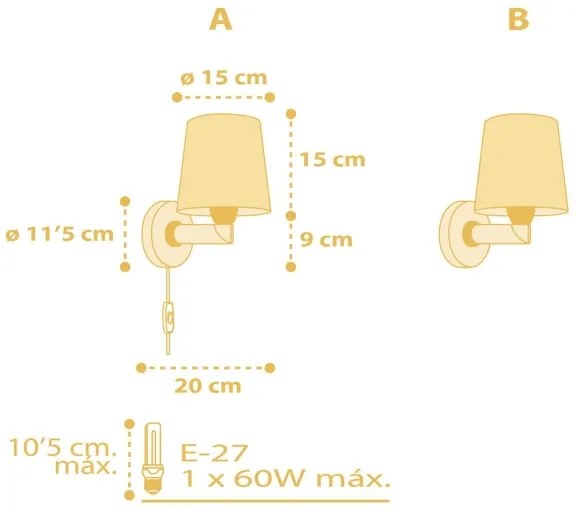 Dalber 82219A - Detské nástenné svietidlo STAR LIGHT 1xE27/60W/230V žltá