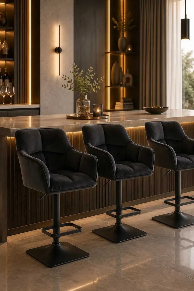 LuxuryForm DESIGN Barová stolička AMALFI VELUR na čiernej hranatej podstave - čierna