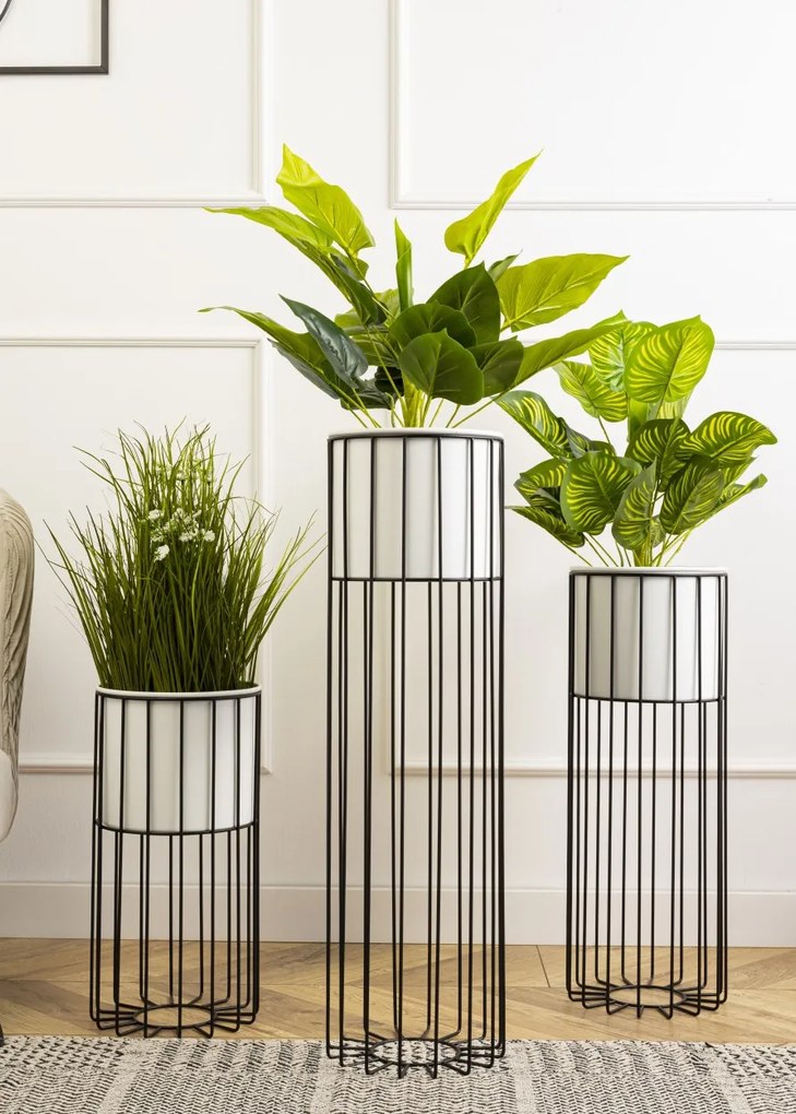 KOVOVÝ KVETINÁČ SO STOJANOM GLAM 55X20 CM BIELA/ČIERNA