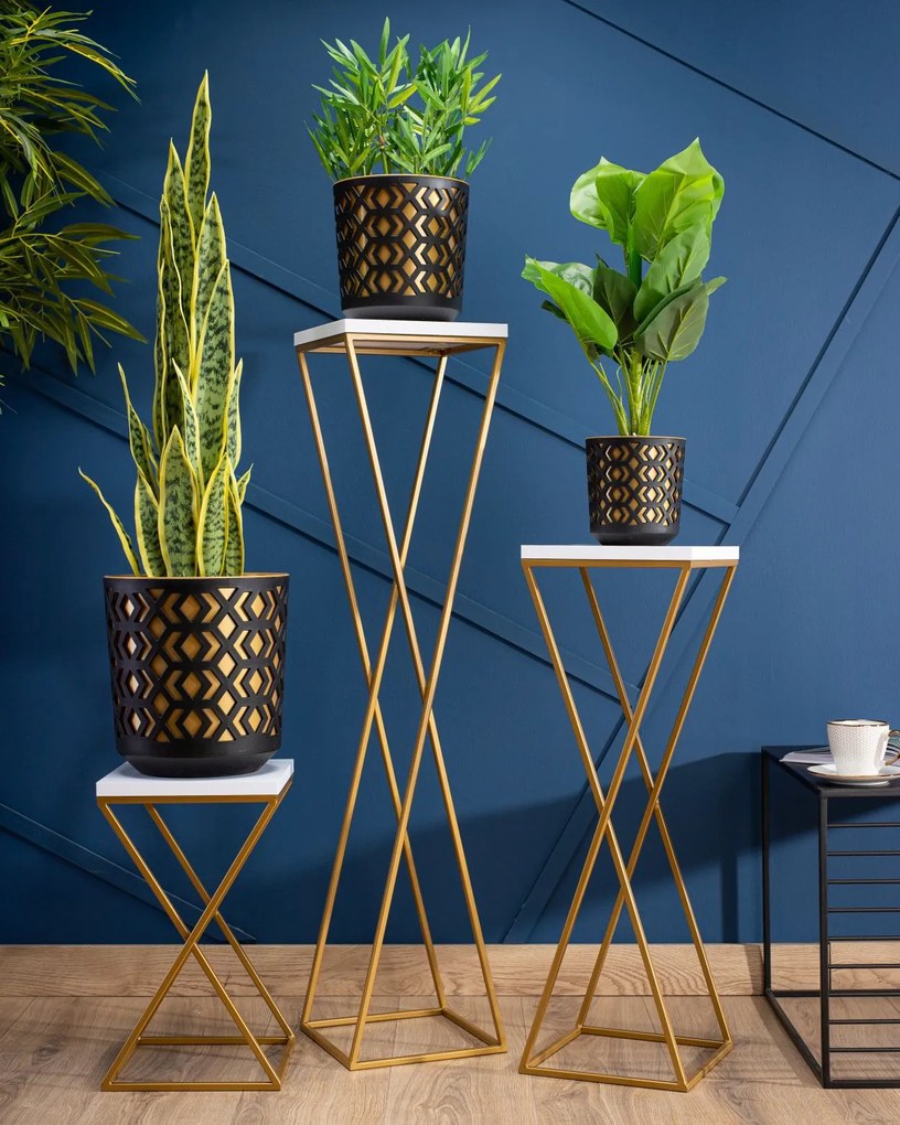 STOJAN NA KVETINÁČ LOFT6 40X24X24 CM ZLATÁ/BIELA