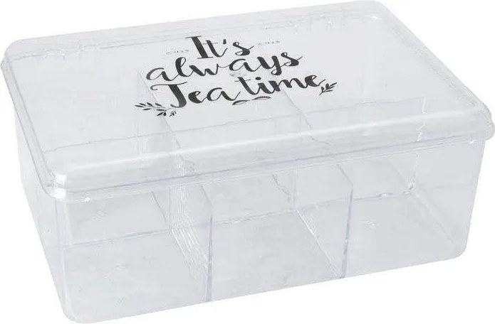 VILDE 2. akosť - Krabička na čaje, organizér so 6 priehradkami, transparentný TEA