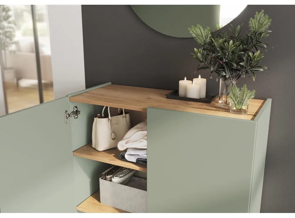 Svetlozelená predsieňová zostava v dekore duba 74x200x33 cm Alviano – Germania