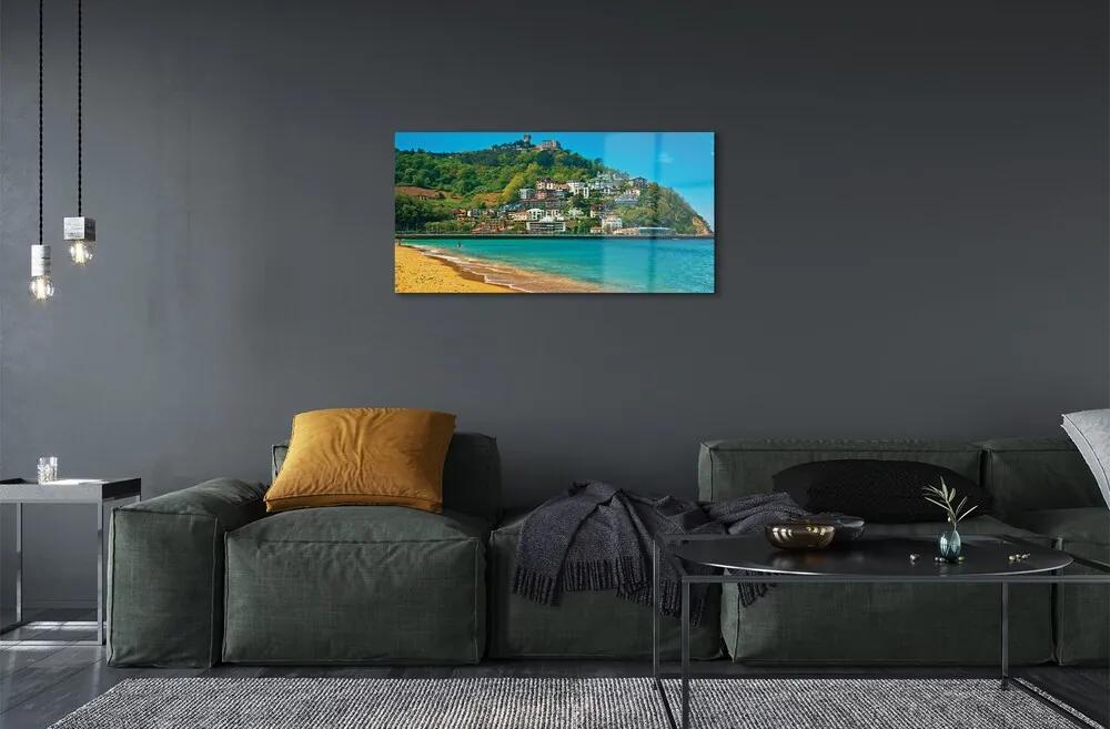 Sklenený obraz Španielsko pláž horské mestečko 140x70 cm