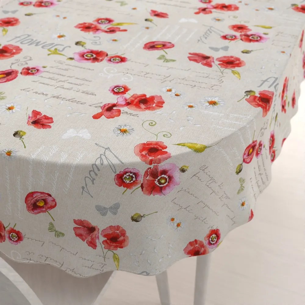 Biante Dekoračný oválny obrus Porto PRT-022 Vlčie maky a margaréty na režnom 120x180 cm
