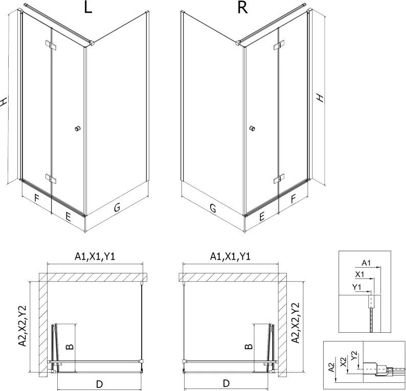 Mexen Mist-F T, 1-krídlový skladací sprchový kút ľavý 120 x 120 cm, číre sklo, zlatý lesklý profil, 8A6T-120-120-50-00-L