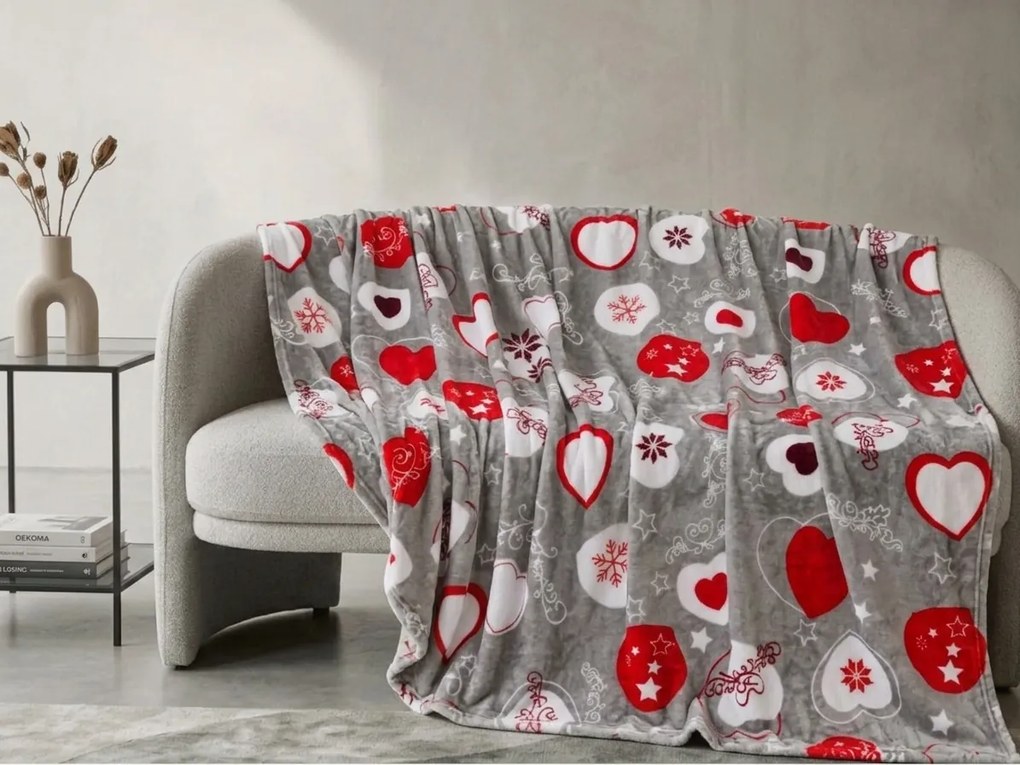 Vianočná mikroplyšová deka CHRISTMAS HEART sivé Rozmer: 200 x 220 cm