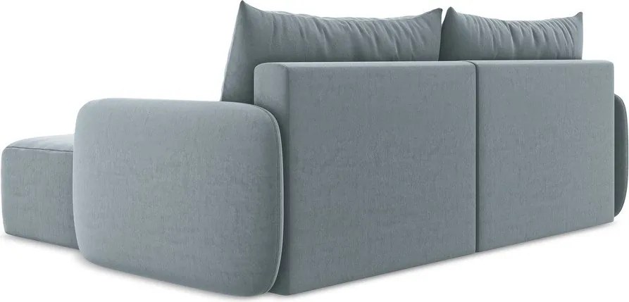 Modrá zamatová rozkladacia/s úložným priestorom rohová pohovka (pravý roh/s leňoškou) Kalena – Makamii