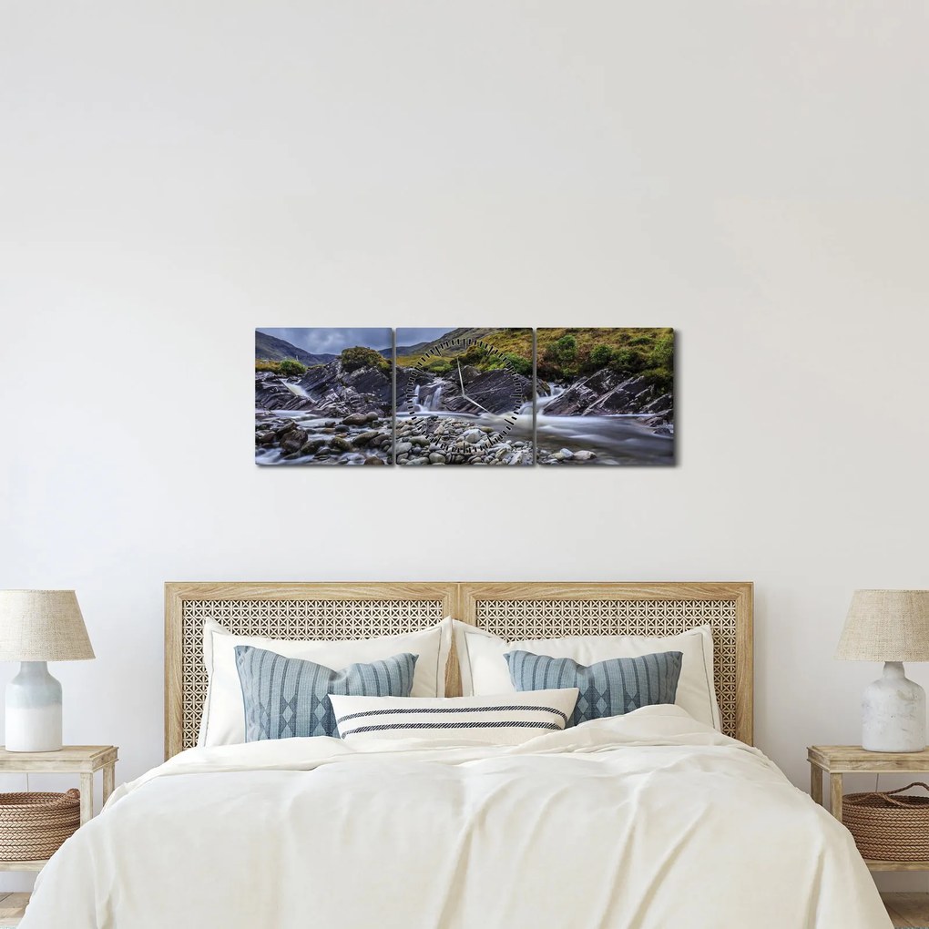 Obraz plynúcej vody (s hodinami) (90x30 cm)