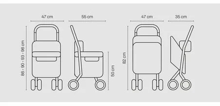 Carlett Senior Comfort nákupná taška na kolieskach, brzda, sedák, svetlosivá, 29L