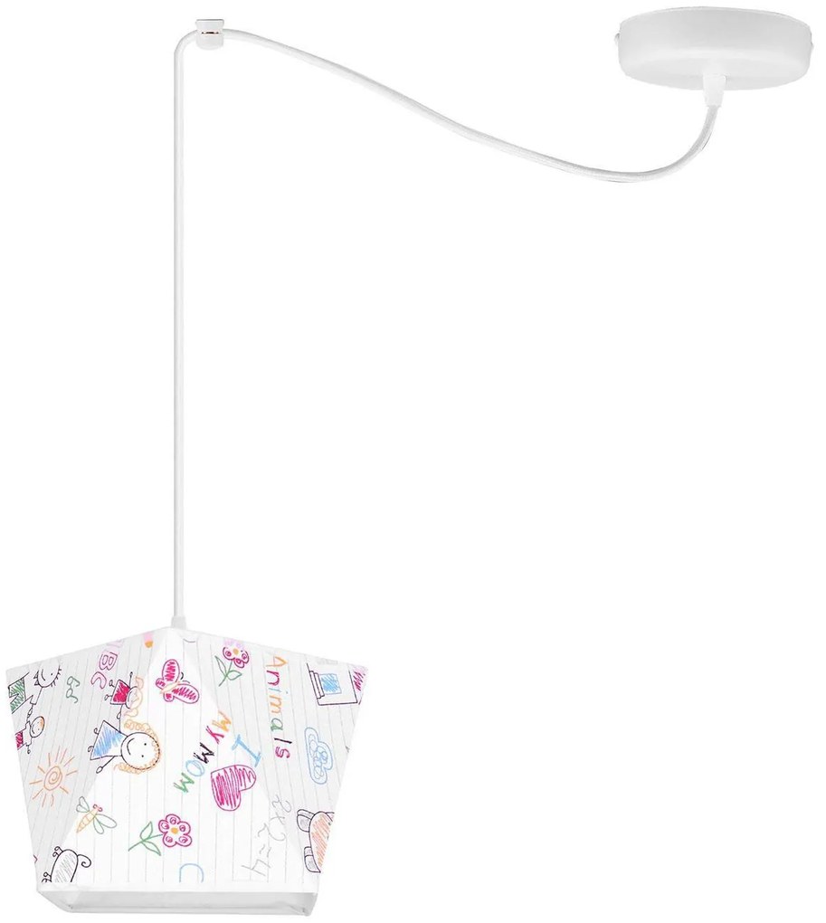 Detské závesné svietidlo DIAMOND SPIDER, 1x biele textilné tienidlo so vzorom