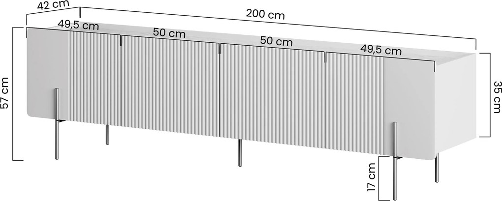 TV skrinka Malmi 200 cm - kašmír / zlaté nožičky