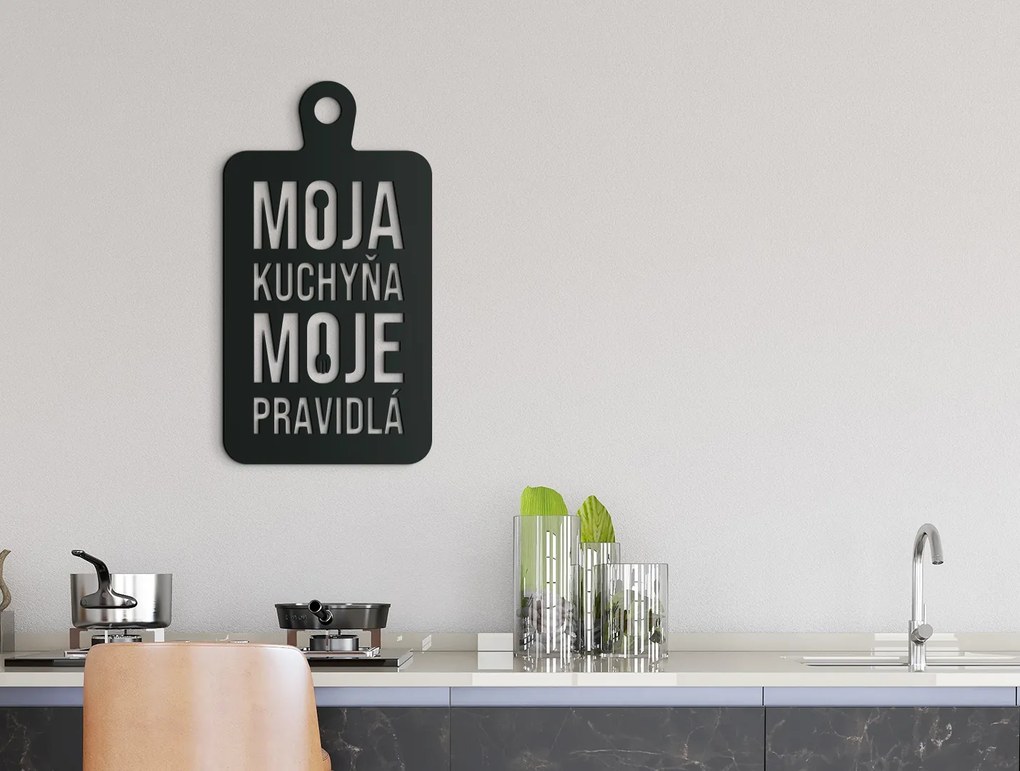 drevko Drevený obraz do kuchyne Moja kuchyňa moje pravidlá Rozmer obrazu: 50 x 27 cm, Farba dekorácie: Čierna