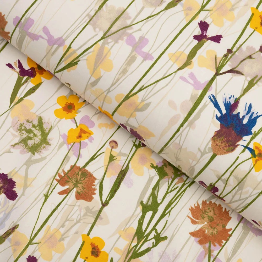 Biante Bavlnený behúň na stôl Sandra SA-571 Lúčne kvety na krémovom 35x140 cm