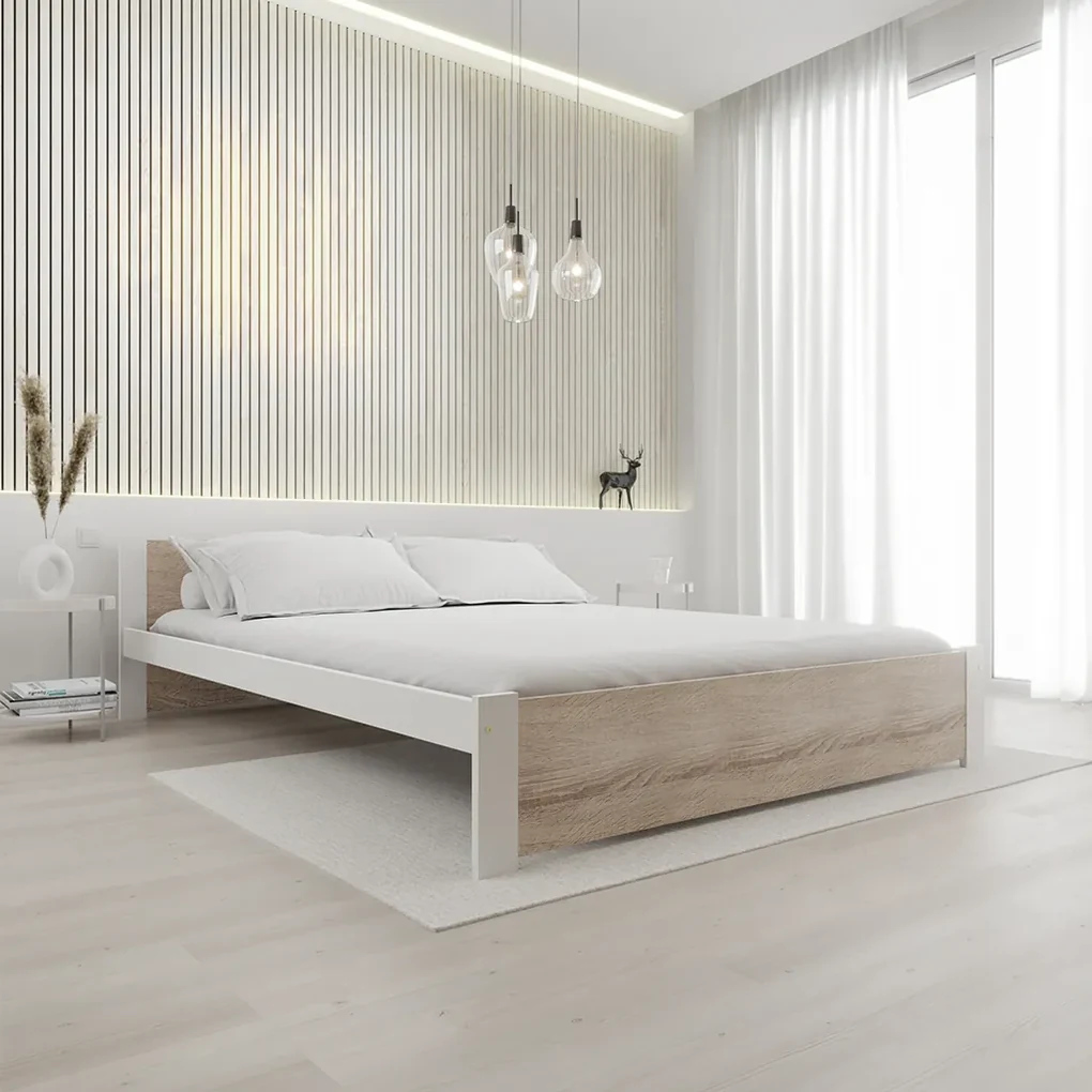 Posteľ IKAROS 120 x 200 cm, biela/dub sonoma Rošt: Bez roštu, Matrac: Matrac COCO MAXI 20 cm