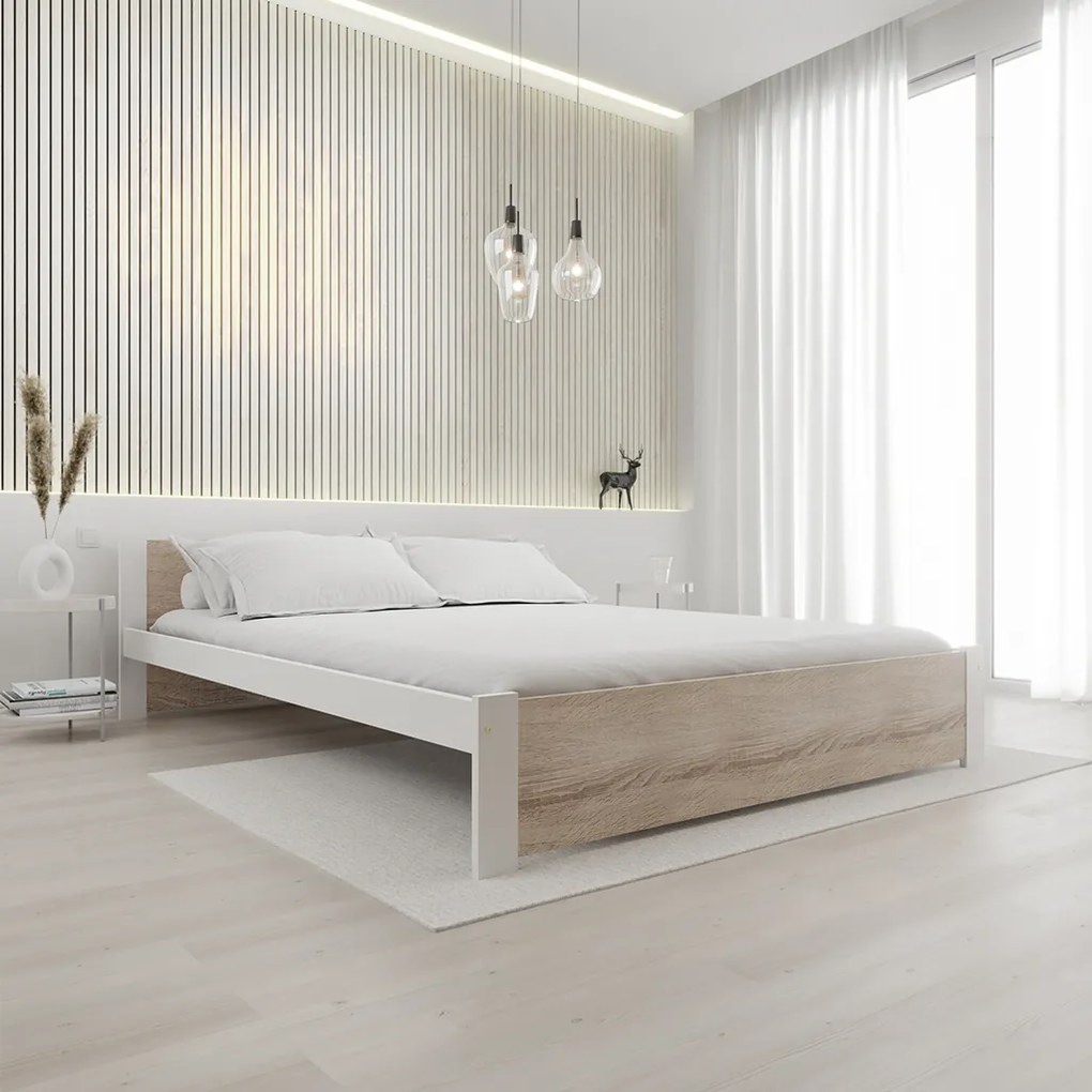 Posteľ IKAROS 120 x 200 cm, biela/dub sonoma Rošt: S latkovým roštom, Matrac: Matrac DELUXE 10 cm