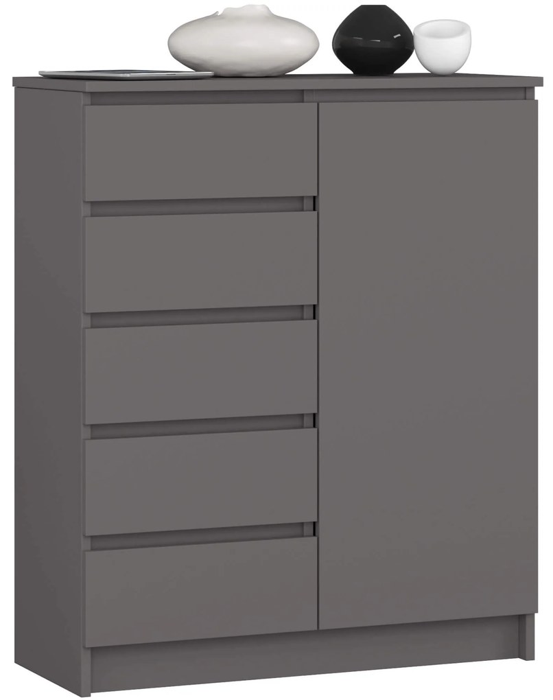 Komoda JERRY 80 cm 1 dveře 5 zásuvek antracitově šedá