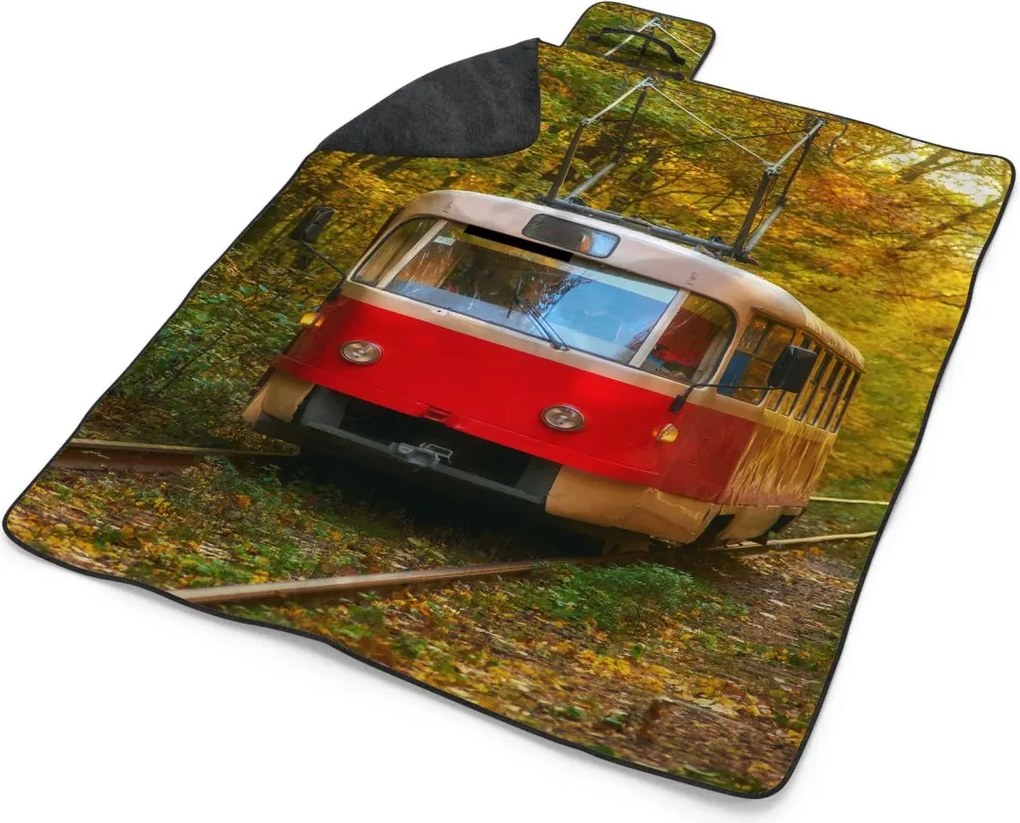 Sablio Plážová deka Červená električka v lese: 200x140 cm