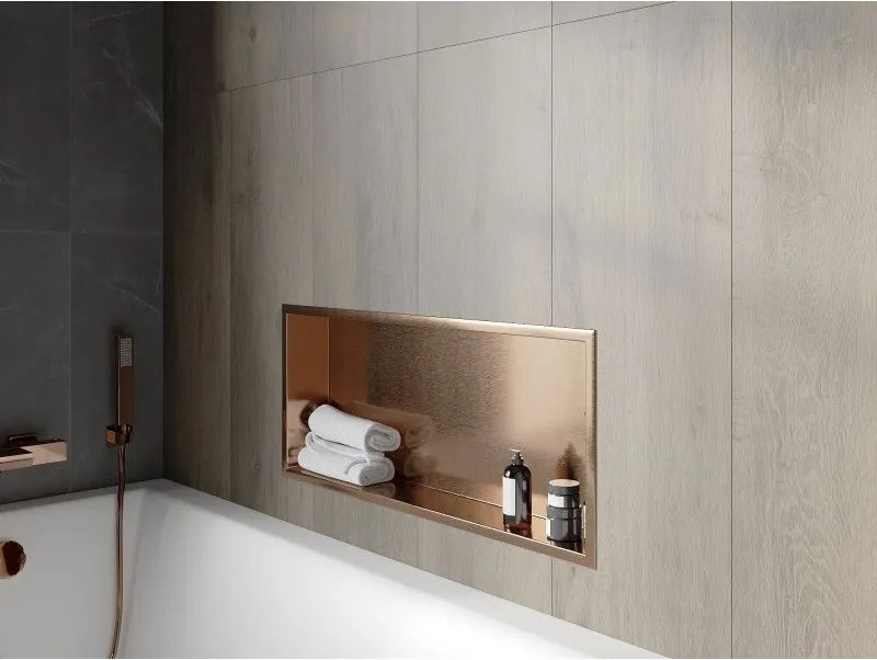 Mexen X-Wall-R, polica na zapustenie s prírubou 75 x 30 cm, medená matná - 19C0753010